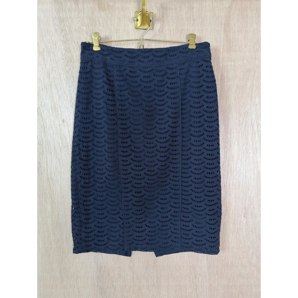 Ann Taylor Womens Navy Blue Eyelet Lace Scallop Pencil Skirt Size 2